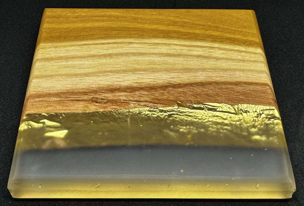 Osage Orange Coaster Set (4) With Gold Gilding and Clear Epoxy 4x4 Inch