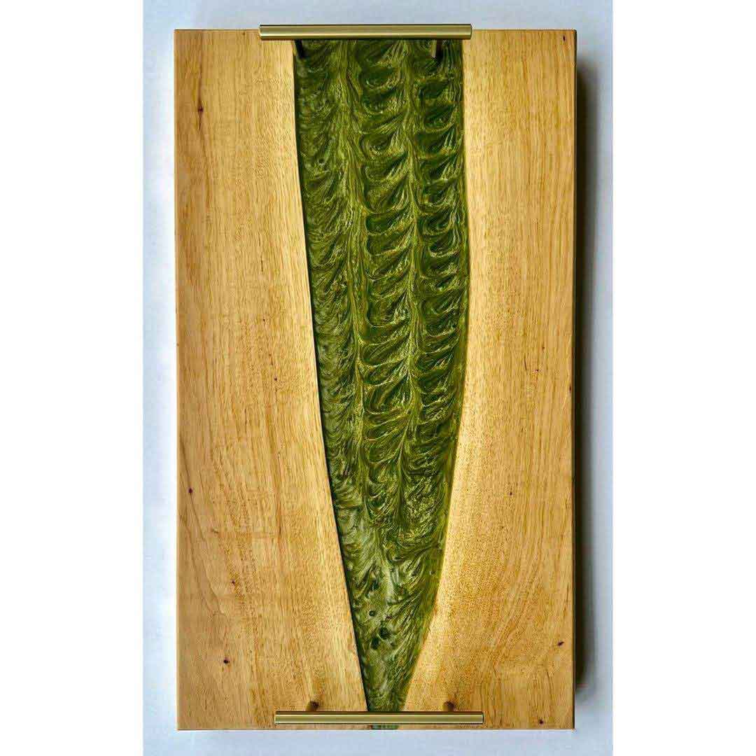 Pecan Tray With Olive Green Epoxy 26x15x1 Inch