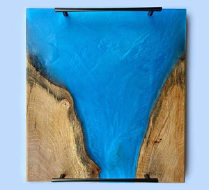 Elm Serving Tray With Ocean Blue Epoxy Finished With Rubio Monocoat 24 X 15 X 1inch