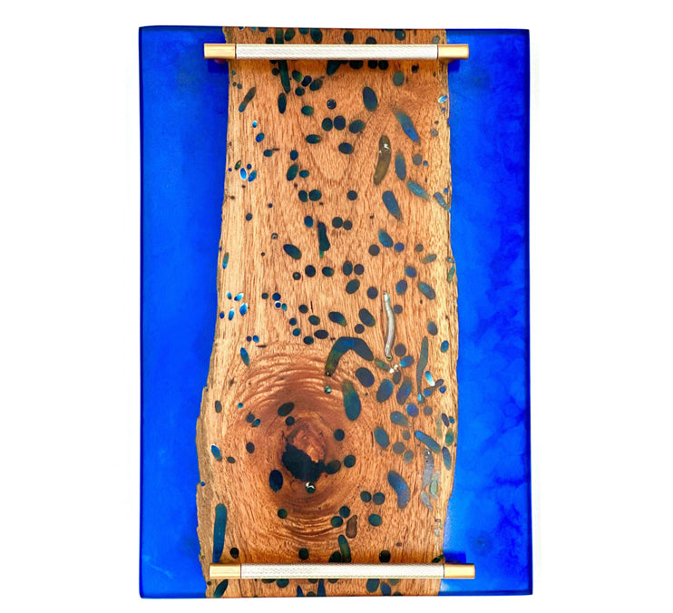 Live Edge Epoxy Tray, Ocean Blue