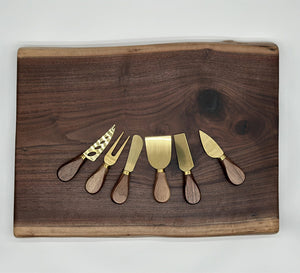 Live Edge Walnut Charcuterie Board With 6 Cheese Knives Set 19x12.5x1 1/4 Inch