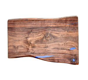 Live Edge Walnut Charcuterie Board With Blue Epoxy for Gaps Filling 20.5x12.5x1.25 Inches