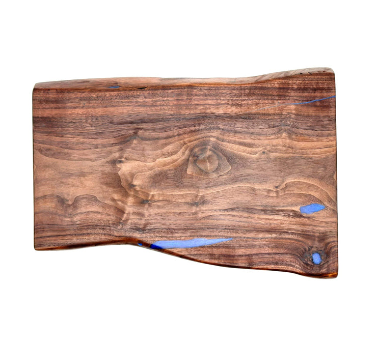 Live Edge Walnut Charcuterie Board With Blue Epoxy for Gaps Filling 20.5x12.5x1.25 Inches