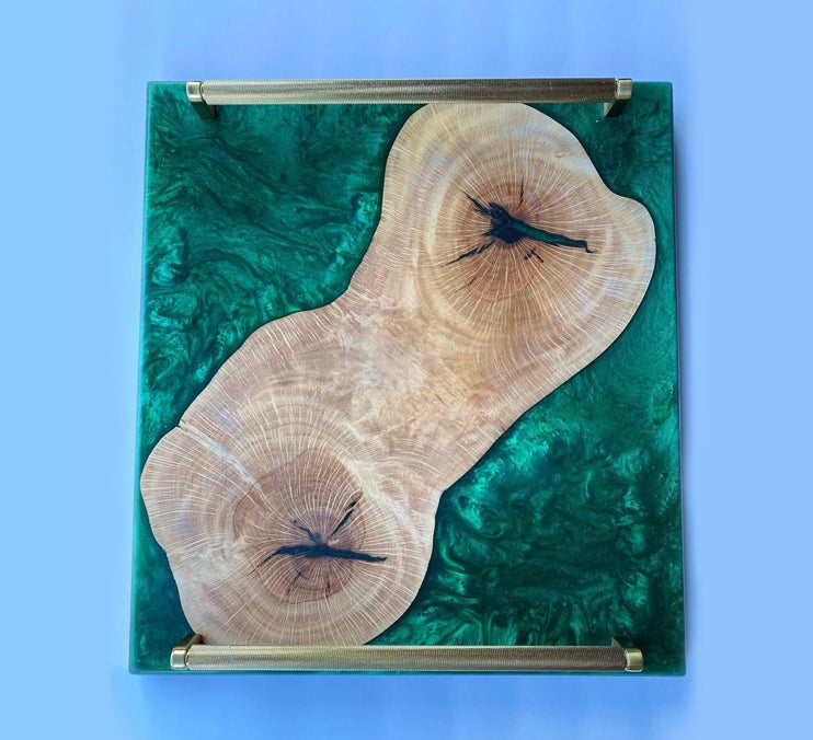 Olive Wood Green Epoxy Tray Finished With Rubio Monocot 24x18x1 Inch