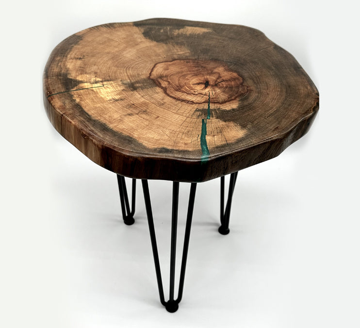 Pecan Live Edge Tables With 16 Inch Hairpin Legs
