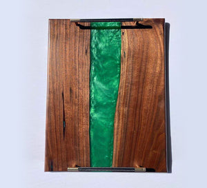 Walnut Metallic Green Epoxy Tray 23 X 15 X 3/4 Inch