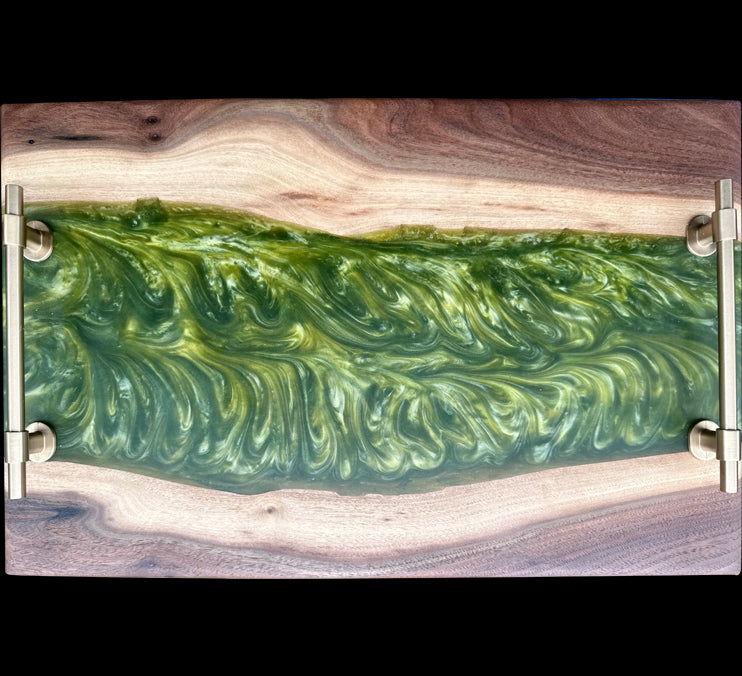 Walnut Live Edge Green Epoxy Tray and Board