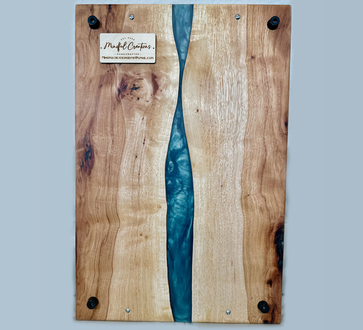 Pecan Tray /board With Blue Epoxy (Food Safe) 24x16x1 1/2 Inch
