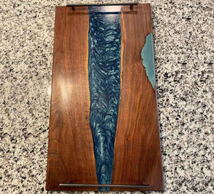 Walnut Serving Tray With Turquoise Epoxy Finished With Rubio Monocot 26 X14 X3/4 Inch
