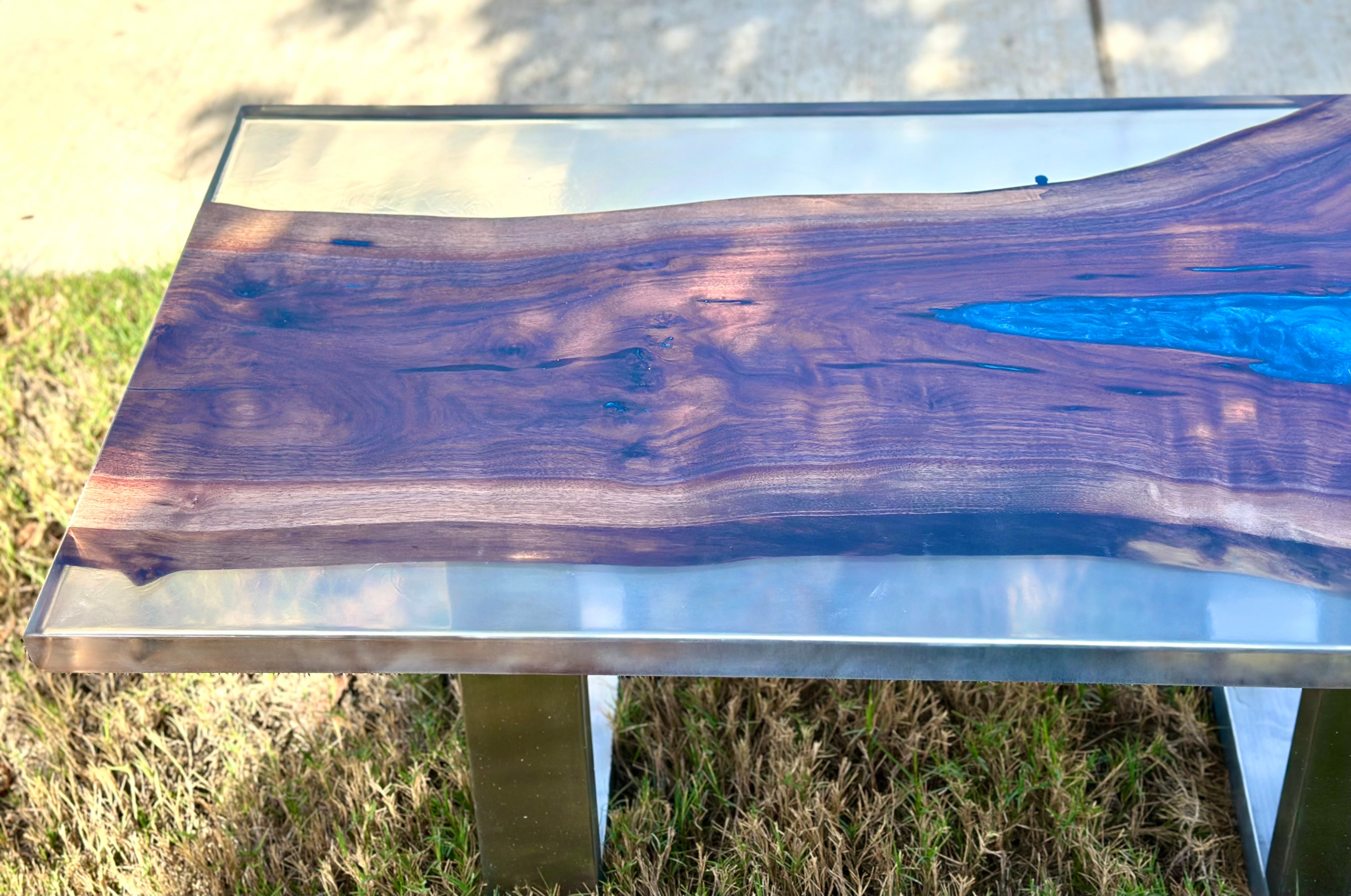 Black Walnut coffee table with Blue and Clear epoxy
