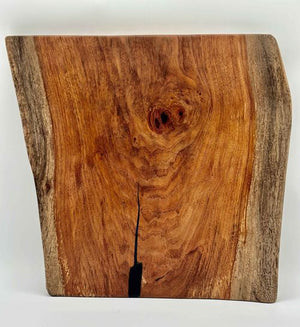 Mesquite Live Edge Charcuterie / Cutting Board With 6 Cheese Knives Set, 18x17x1.75