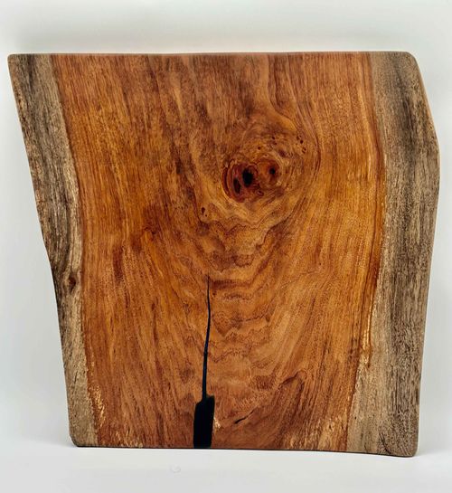 Mesquite Live Edge Charcuterie / Cutting Board With 6 Cheese Knives Set, 18x17x1.75