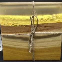 Osage Orange Coaster Set (4) With Gold Gilding and Clear Epoxy 4x4 Inch