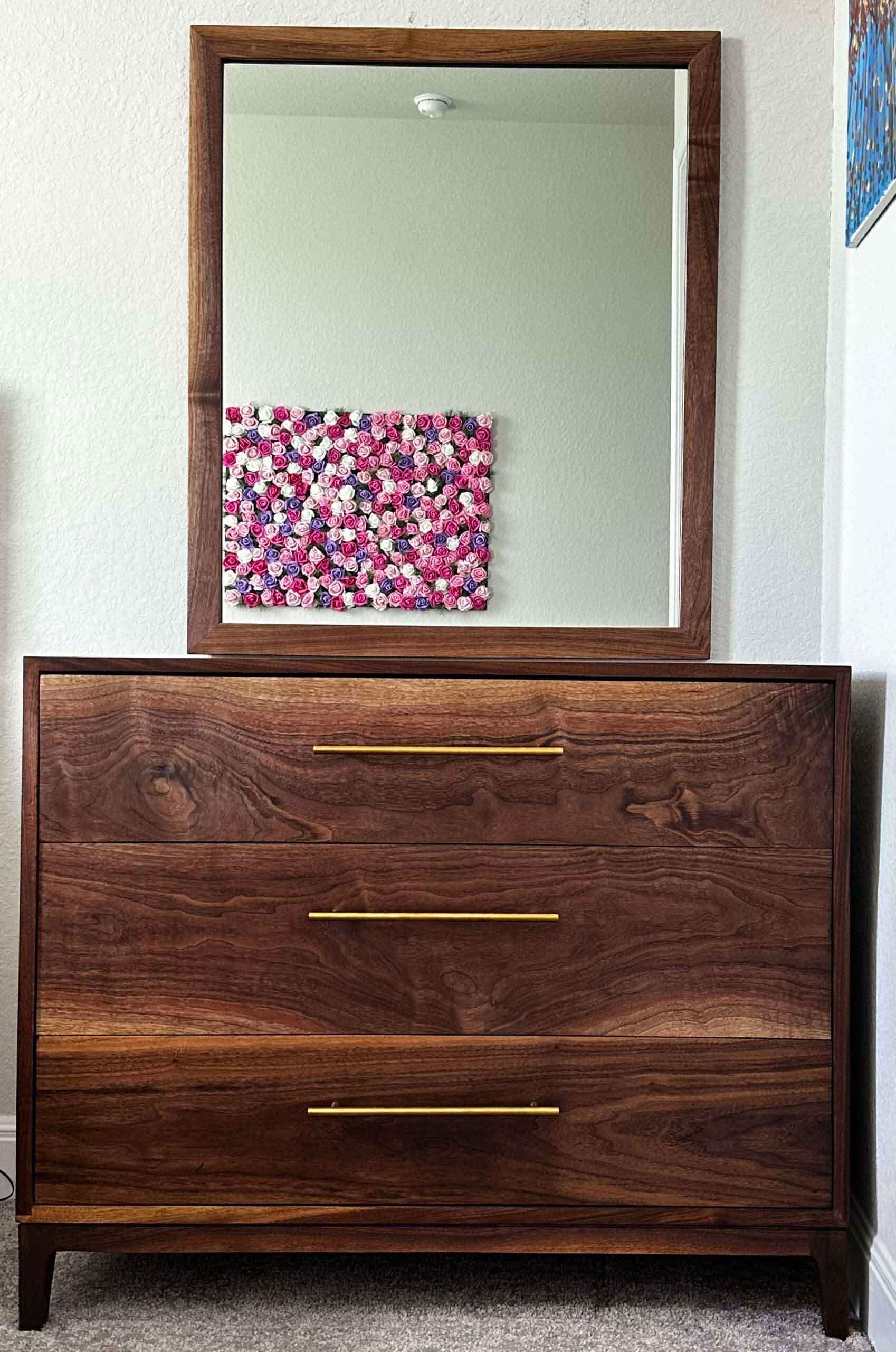 Walnut Dressing Table With Walnut Framed Mirror (Foureyes Furniture Inspired)