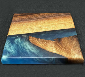 Black Walnut Coaster Set (4) With Blue Epoxy 4x4 Inch