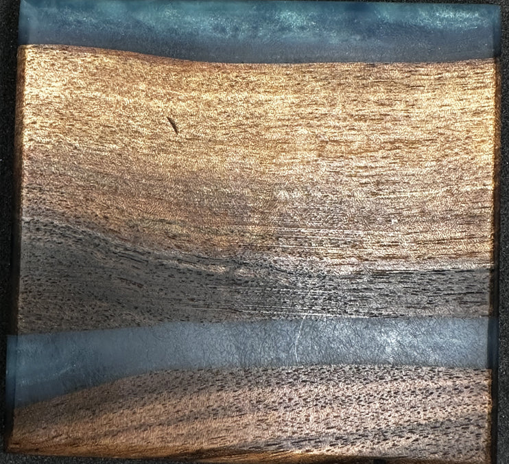 Black Walnut Coaster Set (4) With Blue Epoxy 4x4 Inch