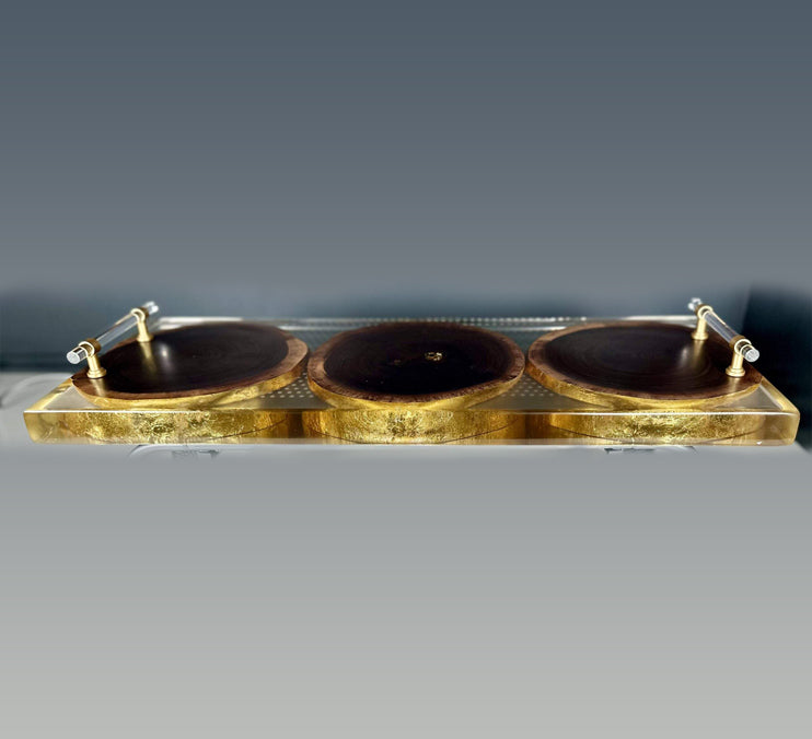 Black Walnut Cookies Tray With Clear Epoxy and Gold Gilding 25x9 1/2 X 1 1/4 Inch