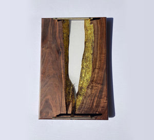 Black Walnut Tray With Clear Epoxy Tray and Gold Glitter 23x14x1 Inch