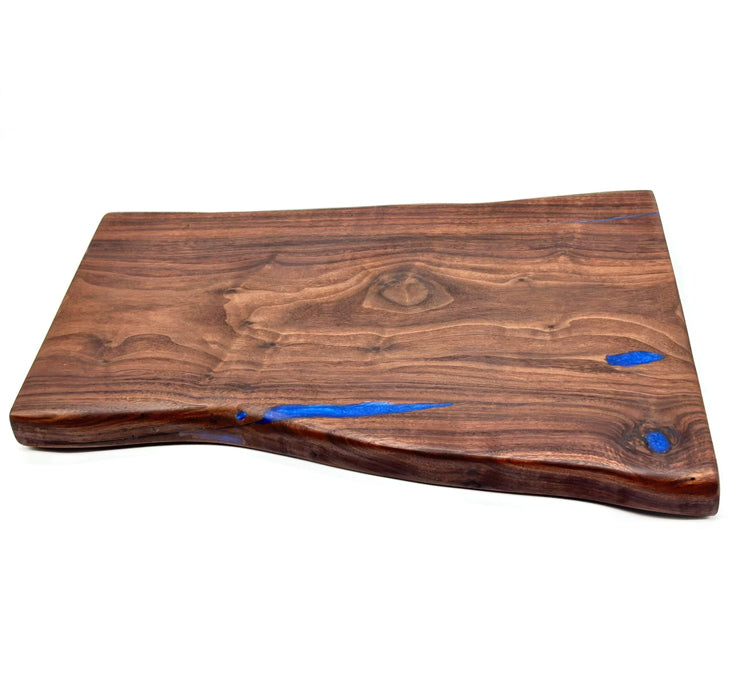 Live Edge Walnut Charcuterie Board With Blue Epoxy for Gaps Filling 20.5x12.5x1.25 Inches
