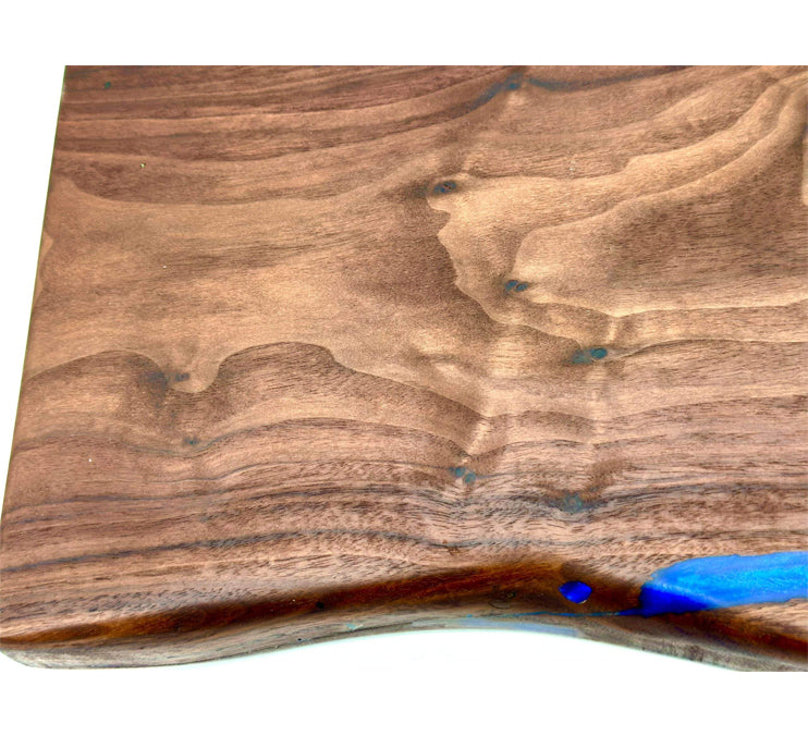 Live Edge Walnut Charcuterie Board With Blue Epoxy for Gaps Filling 20.5x12.5x1.25 Inches