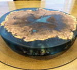 Mesquite Live Edge Lazy Susan With Clear Blue Epoxy, 18x18x1.5 Inches