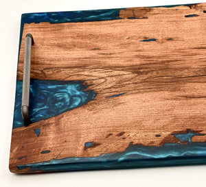Mesquite Live Edge, Blue Epoxy Tray, Finished With Food Safe Odes Oil, Rubber Feet 23x14 1/2x 1
