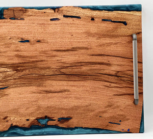 Mesquite Live Edge, Blue Epoxy Tray, Finished With Food Safe Odes Oil, Rubber Feet 23x14 1/2x 1
