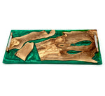 Olive Wood Green Epoxy Tray With Gold Handles