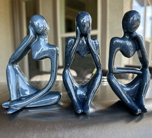 Thinker Resin Statue Blue mica, Set of 3