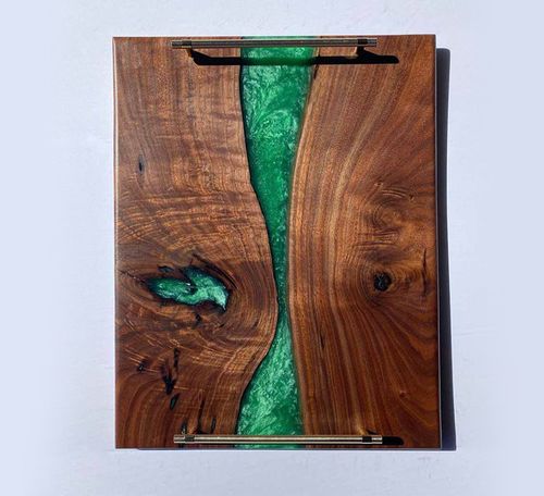 Walnut Metallic Green Epoxy Tray 23 X 15 X 3/4 Inch