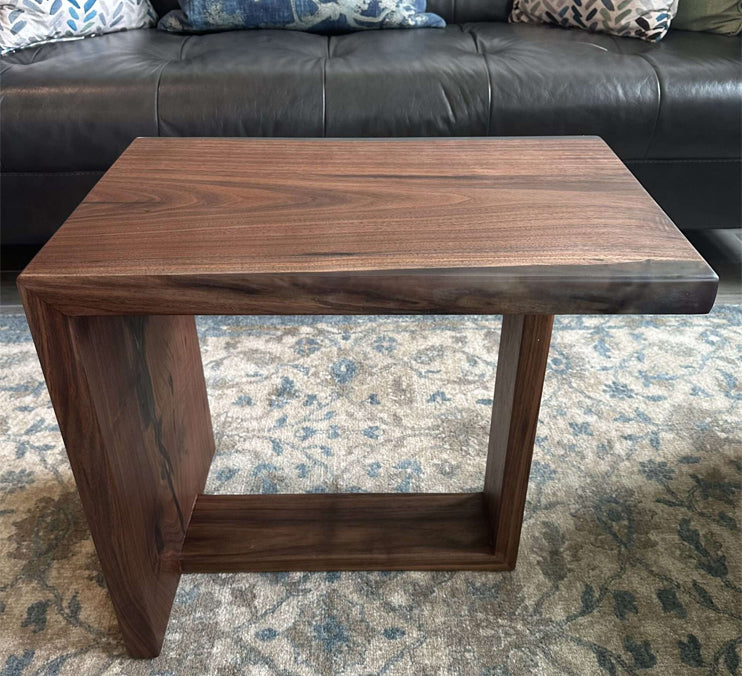 Walnut Waterfall Side Table With Transparent Blue Epoxy Tinge (Blacktail Studio Inspired)