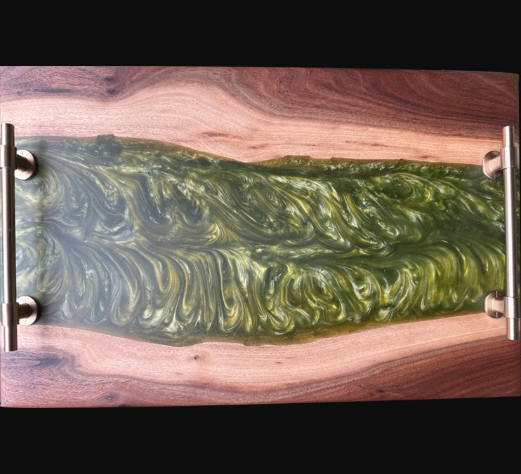Walnut Live Edge Green Epoxy Tray and Board