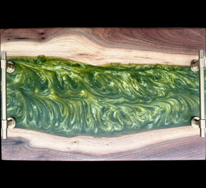 Walnut Live Edge Green Epoxy Tray and Board