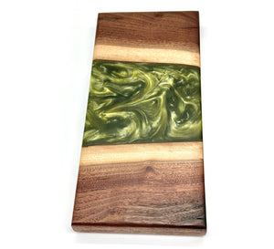 Walnut Live Edge Green Epoxy Tray and Board