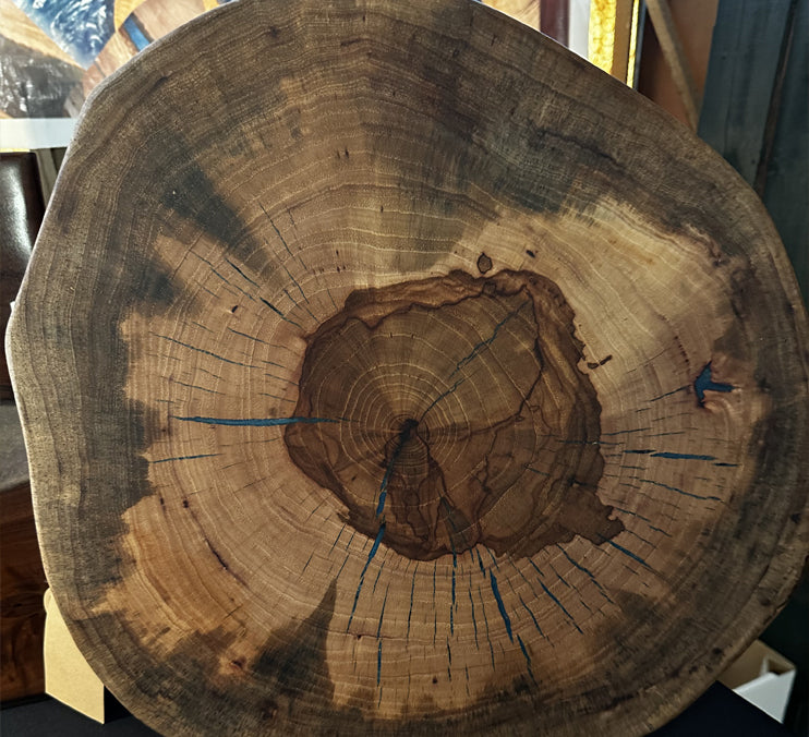Pecan Live Edge Lazy Susan / Turntable With Food Safe Finishing 17 Inches