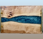 Pecan Tray /board With Blue Epoxy (Food Safe) 24x16x1 1/2 Inch