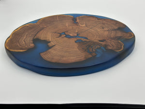 Mesquite Live edge Lazy Susan with Blue epoxy