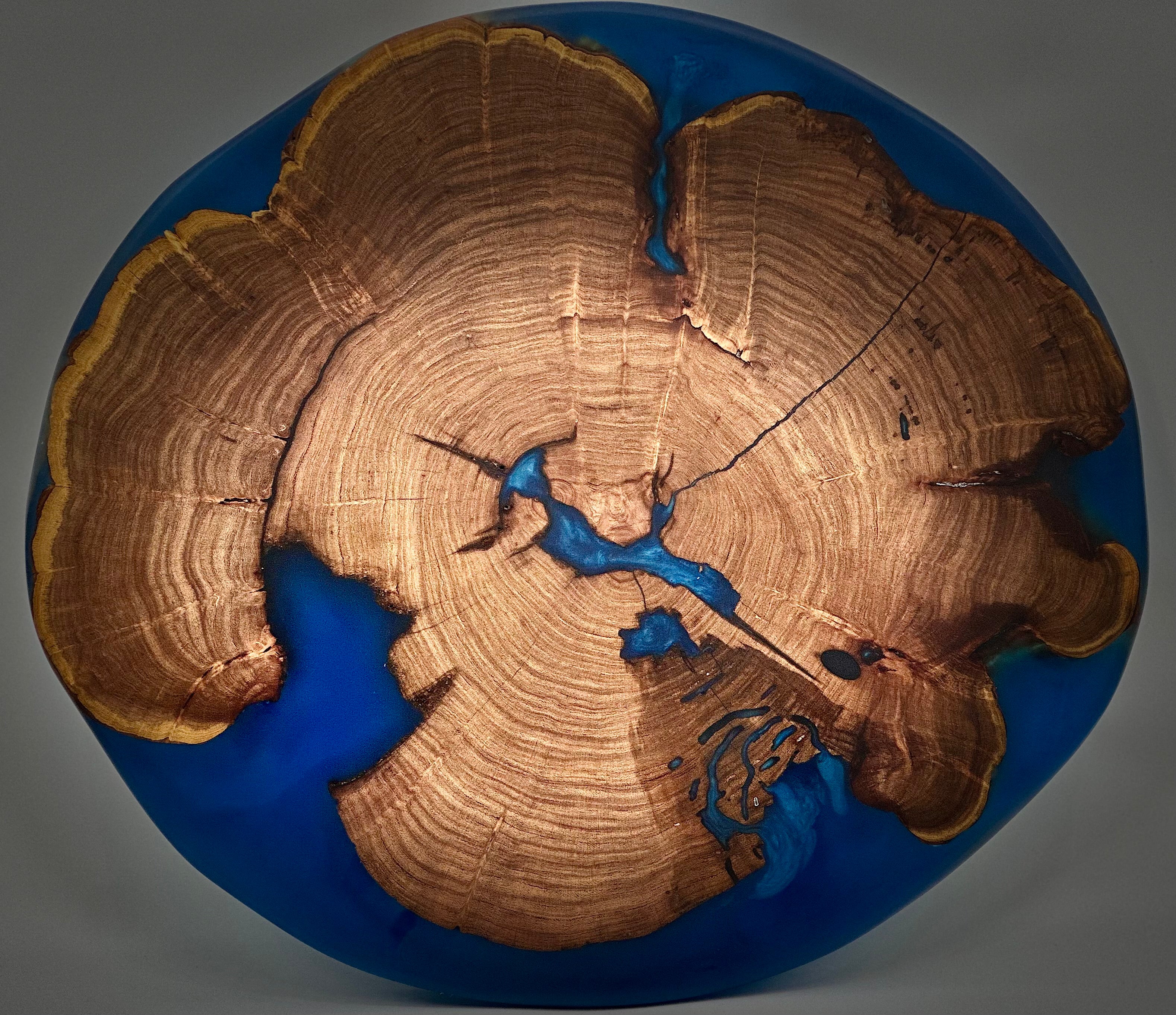 Mesquite Live edge Lazy Susan with Blue epoxy