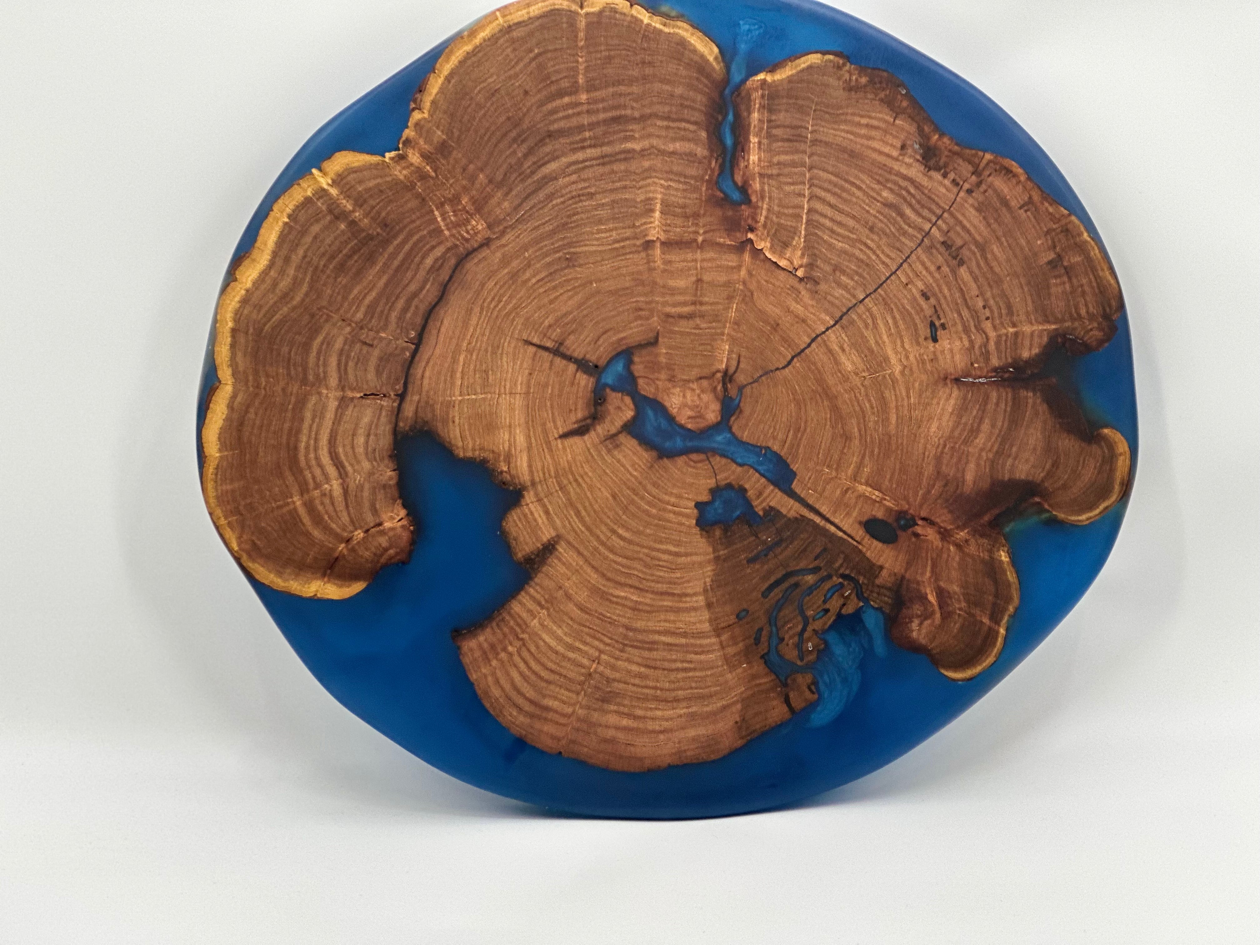 Mesquite Live edge Lazy Susan with Blue epoxy
