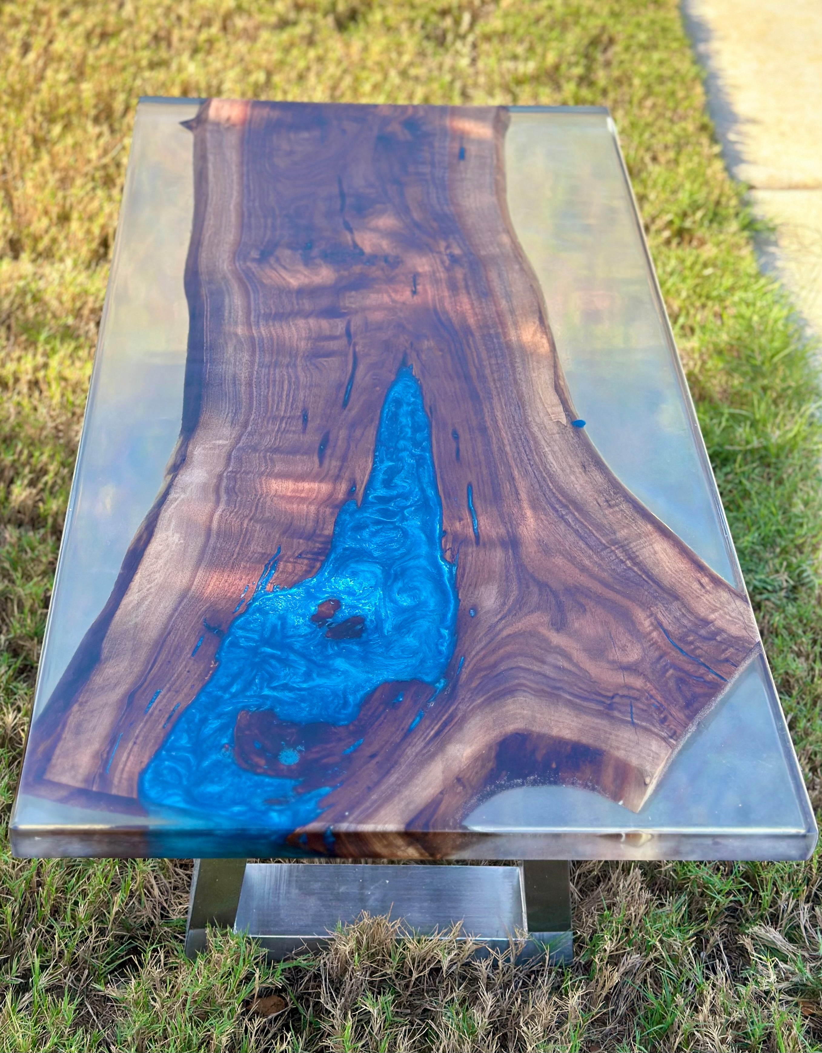 Black Walnut coffee table with Blue and Clear epoxy