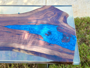 Black Walnut coffee table with Blue and Clear epoxy