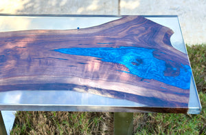 Black Walnut coffee table with Blue and Clear epoxy