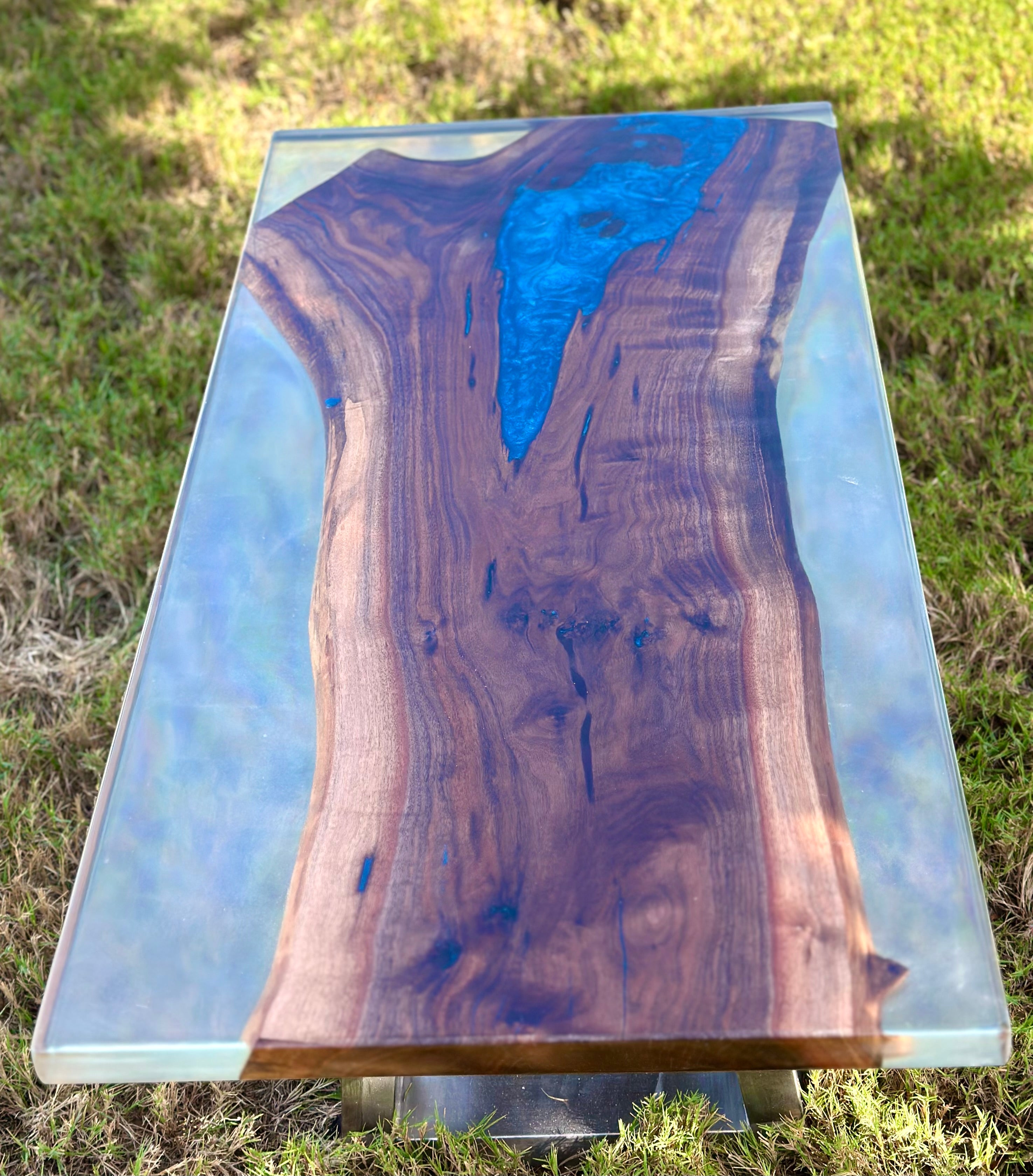 Black Walnut coffee table with Blue and Clear epoxy